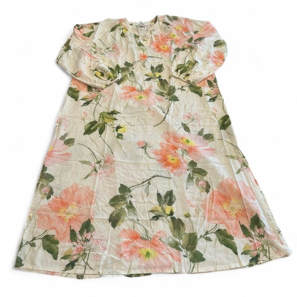 H&M Balloon Sleeve Vegan 100% Viscose Dress Multicolor White Floral Summer Boho